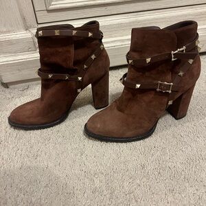 Valentino Brown Ankle Boots with Chunky Heel